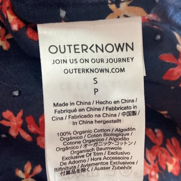 Outerknown 100% Organic Cotton Folk Peasant Top Floral Sz S - Picture 5 of 5